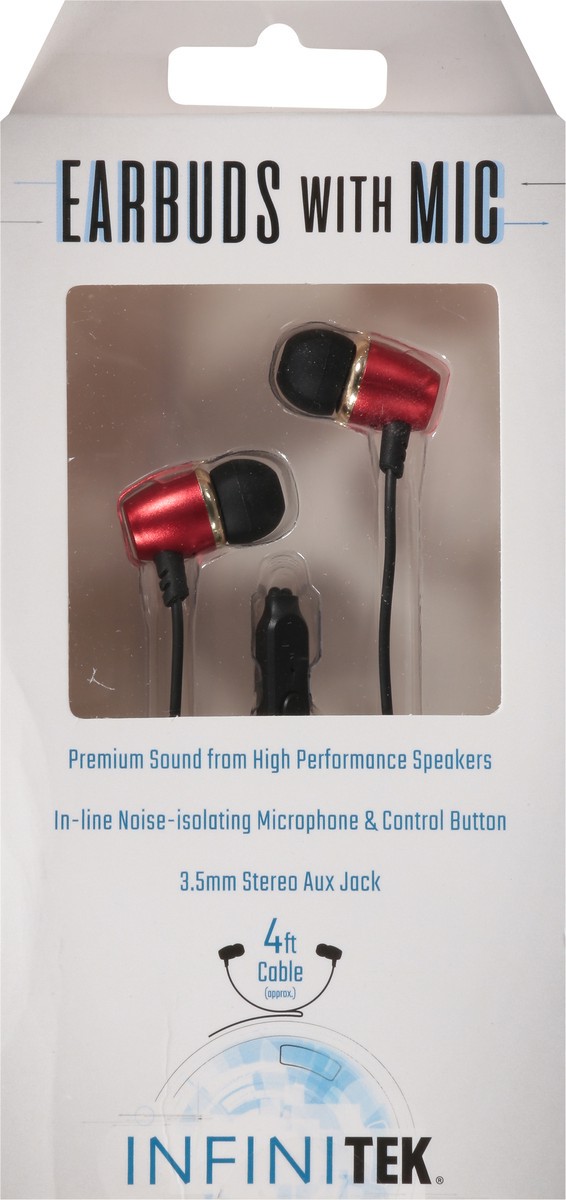 slide 9 of 9, Infinitek 4 ft Cable Earbuds with Mic 1 ea, 1 ea