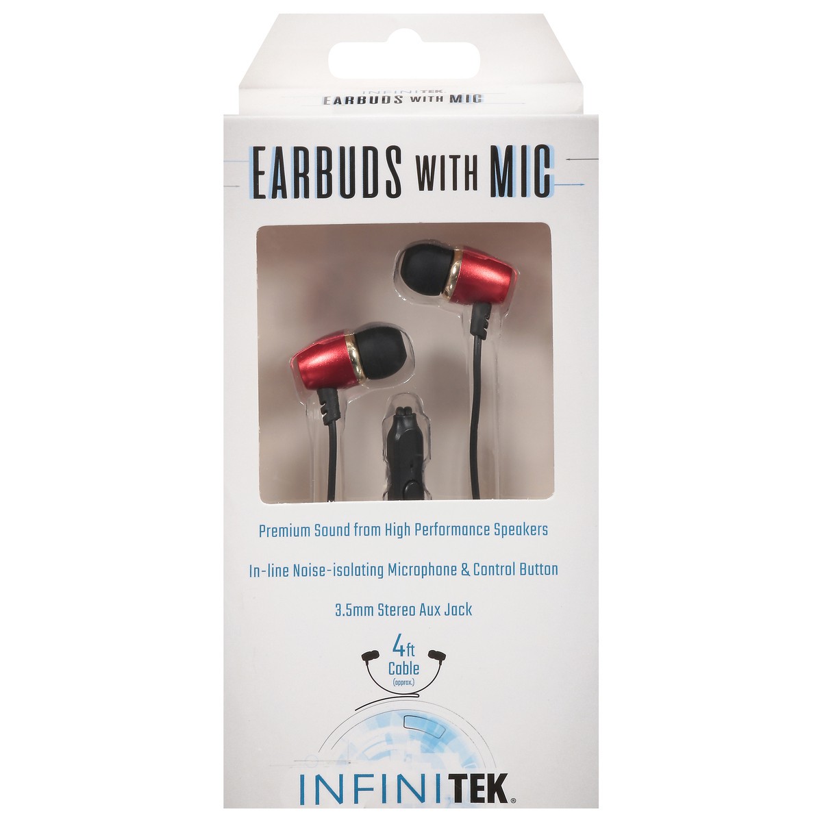 slide 6 of 9, Infinitek 4 ft Cable Earbuds with Mic 1 ea, 1 ea