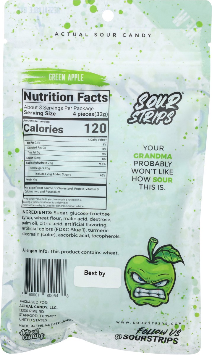 slide 8 of 14, Sour Strips Green Apple Candy 3.4 oz, 3.7 oz