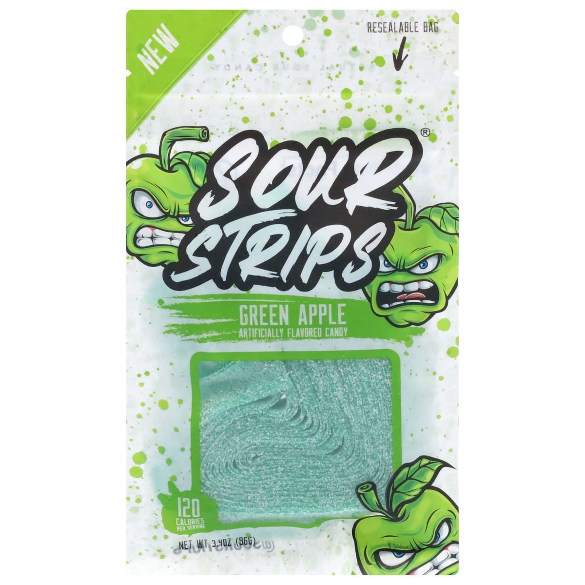 slide 1 of 14, Sour Strips Green Apple Candy 3.4 oz, 3.7 oz