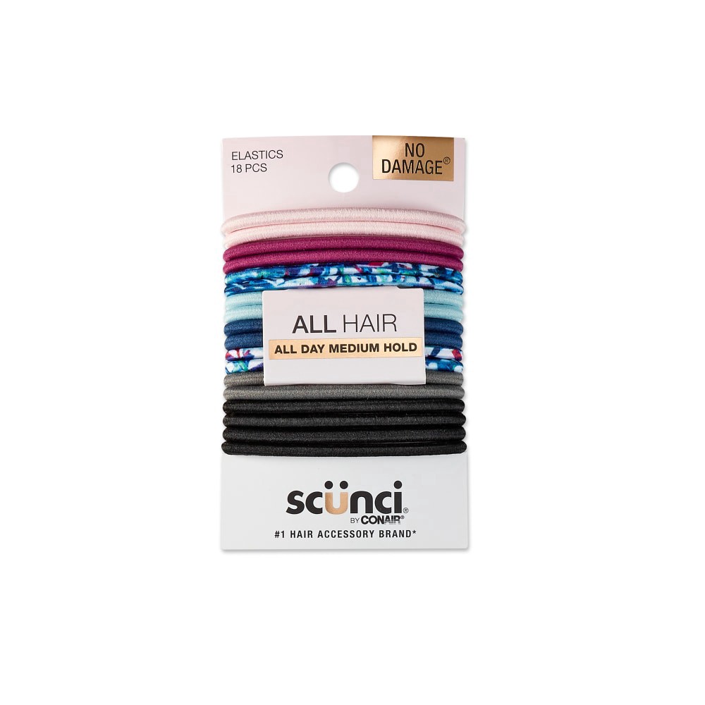 slide 1 of 2, scünci No Damage Printed And Solid Elastics, 18 ct