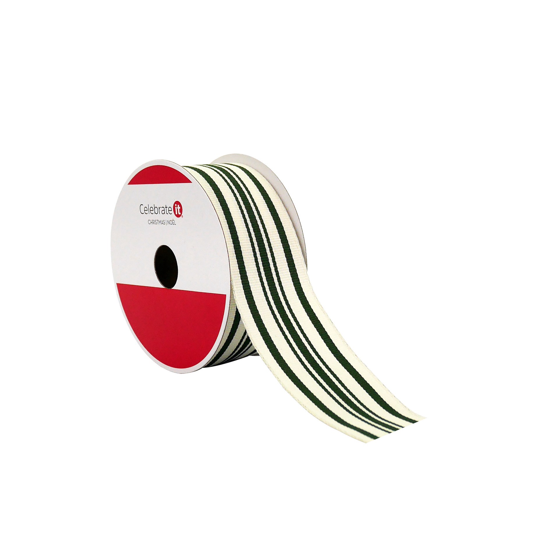 slide 3 of 3, Celebrate It 1.5" X 30ft. Green Ticking Ribbon By Celebrate I, 1.5 in x 30 ft