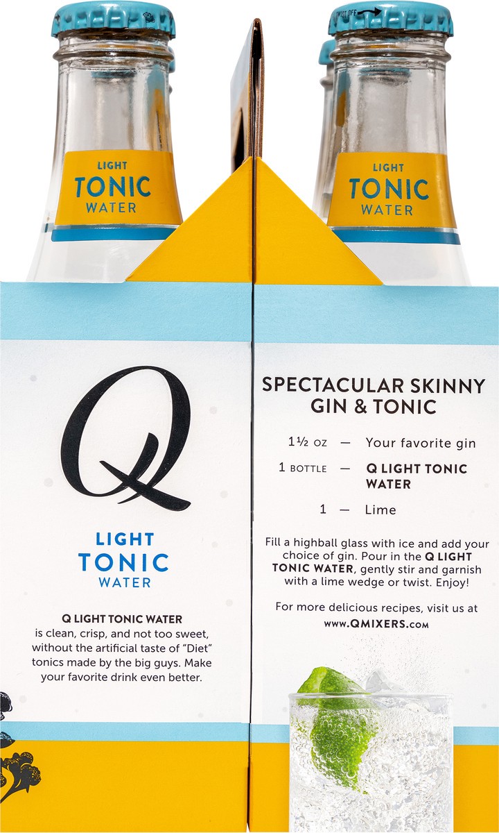 slide 3 of 6, Q Drinks Mixers Light Tonic Water, Premium Cocktail Mixer Made with Real Ingredients, 6.7 Fl Oz (4 Bottles), 4 ct