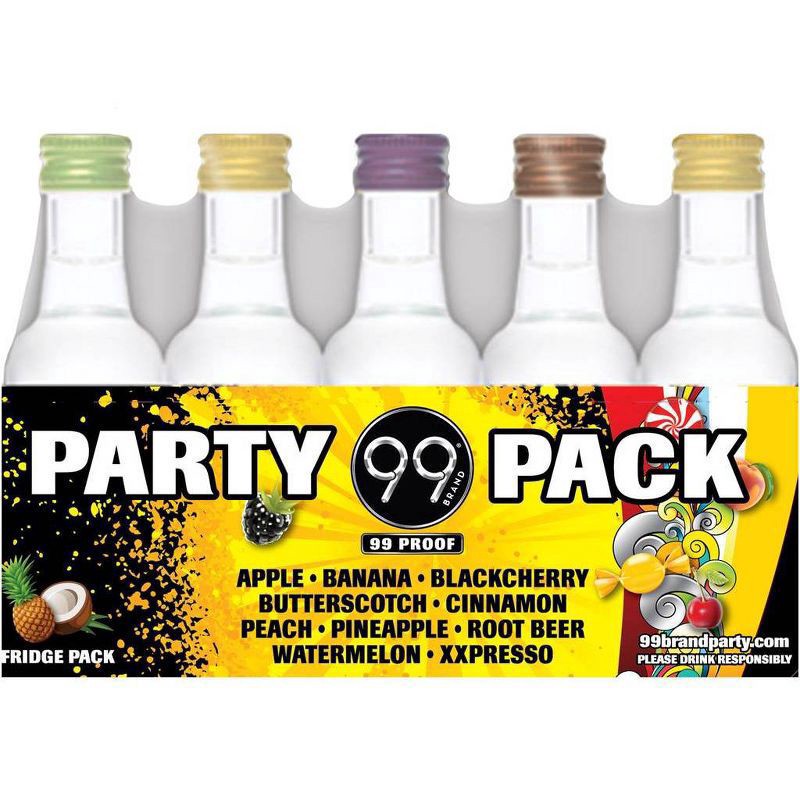 slide 1 of 9, 99 Brand Liqueur Party Pack, 50 mL Bottles, 10 Count, 99 Proof, 50 ml