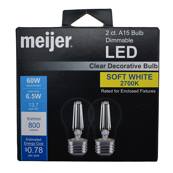 slide 1 of 7, 60W Equivalent A15 Dimmable Clear Glass Filament LED Light Bulb Soft White ), 2 ct