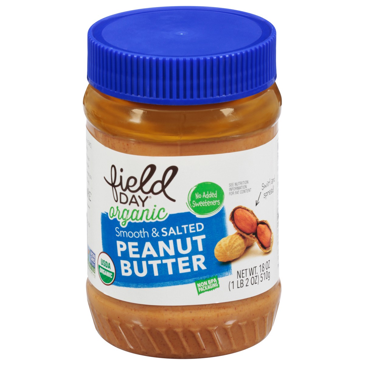 slide 1 of 14, Field Day Organic Smooth & Salted Peanut Butter 18 oz, 18 oz