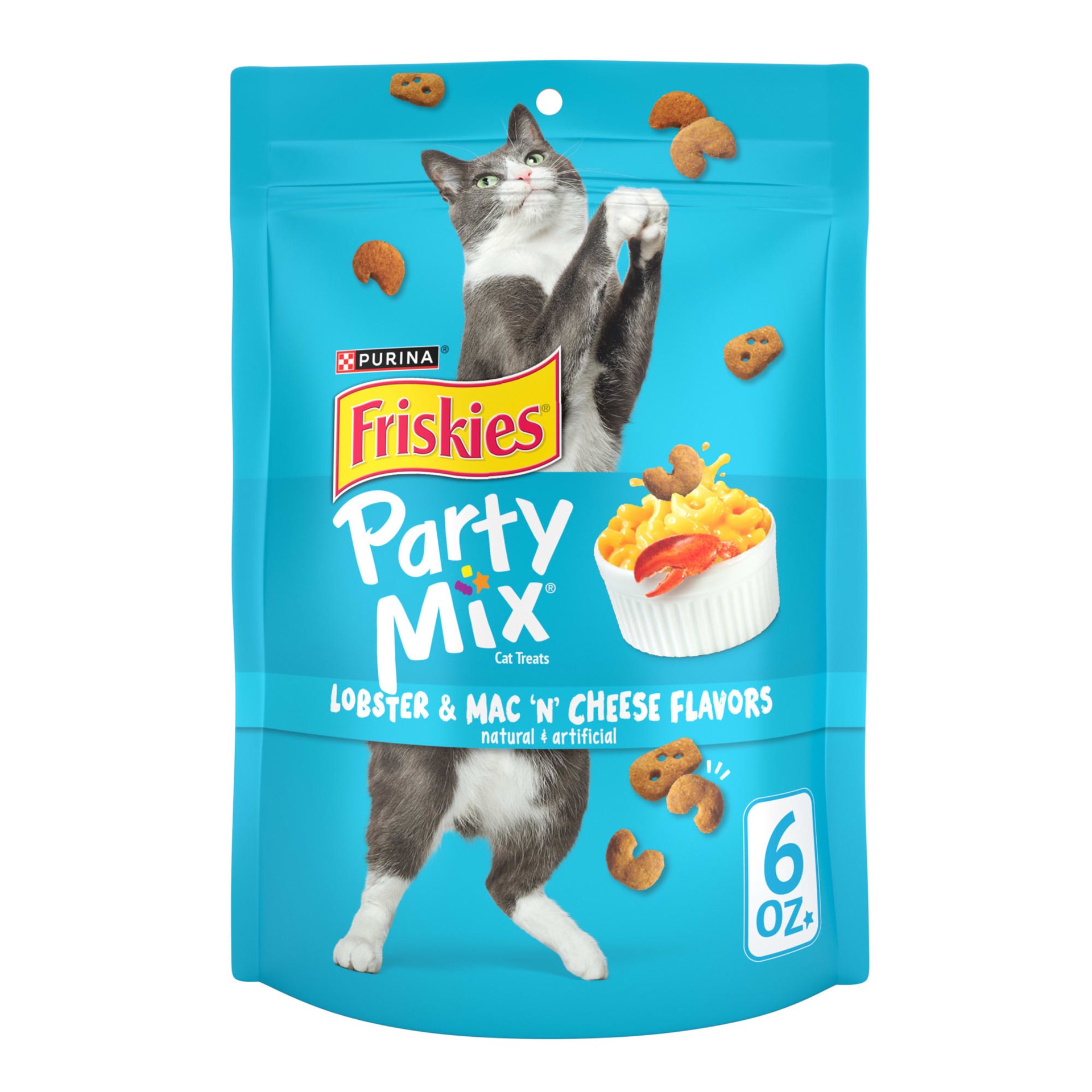 slide 1 of 9, Friskies Purina Friskies Cat Treats, Party Mix Lobster & Mac 'N' Cheese Flavors, 6 oz