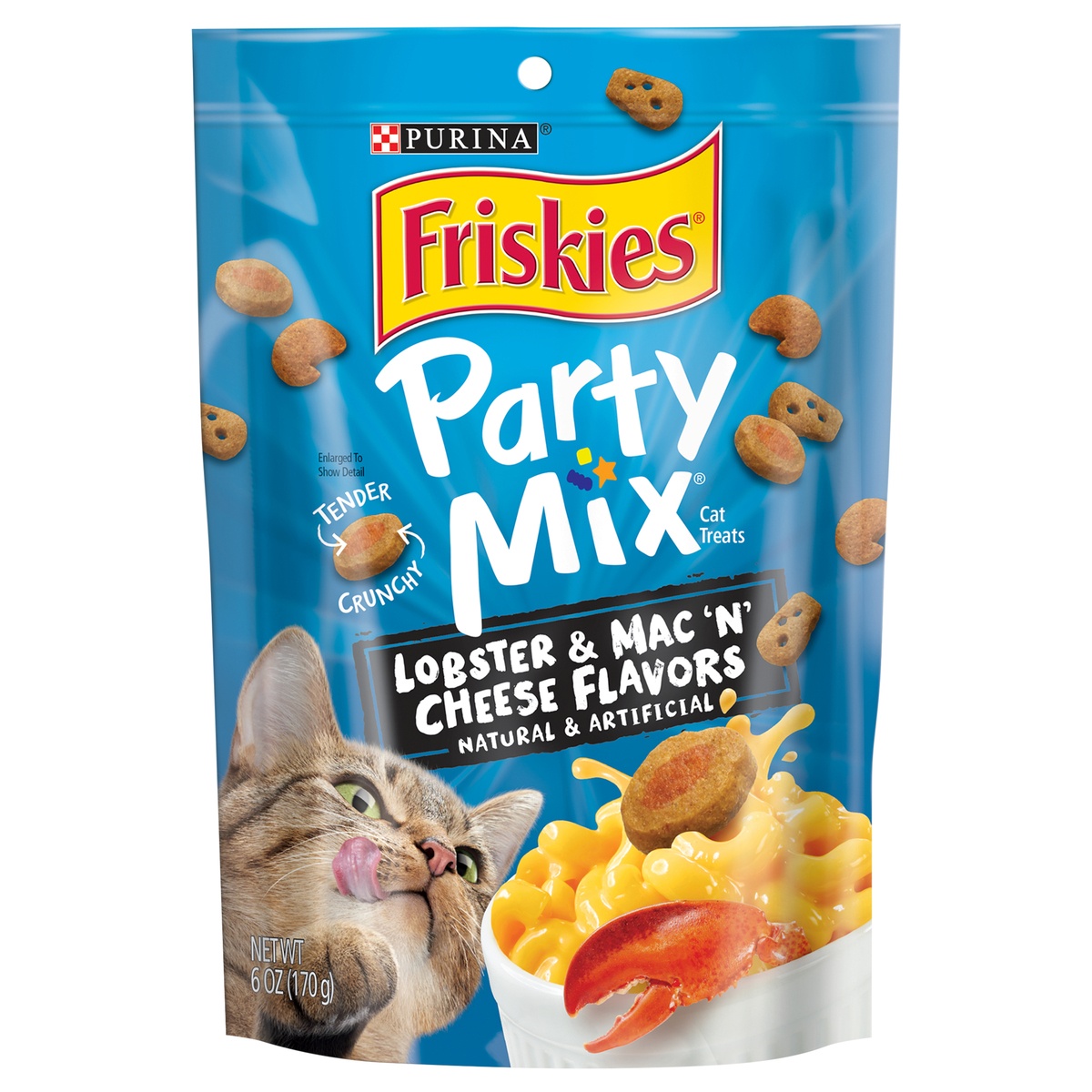 slide 8 of 8, Friskies Party Mix Tender Crunchy Lobster Mac N Cheese Cat Treats Pouch, 6 oz