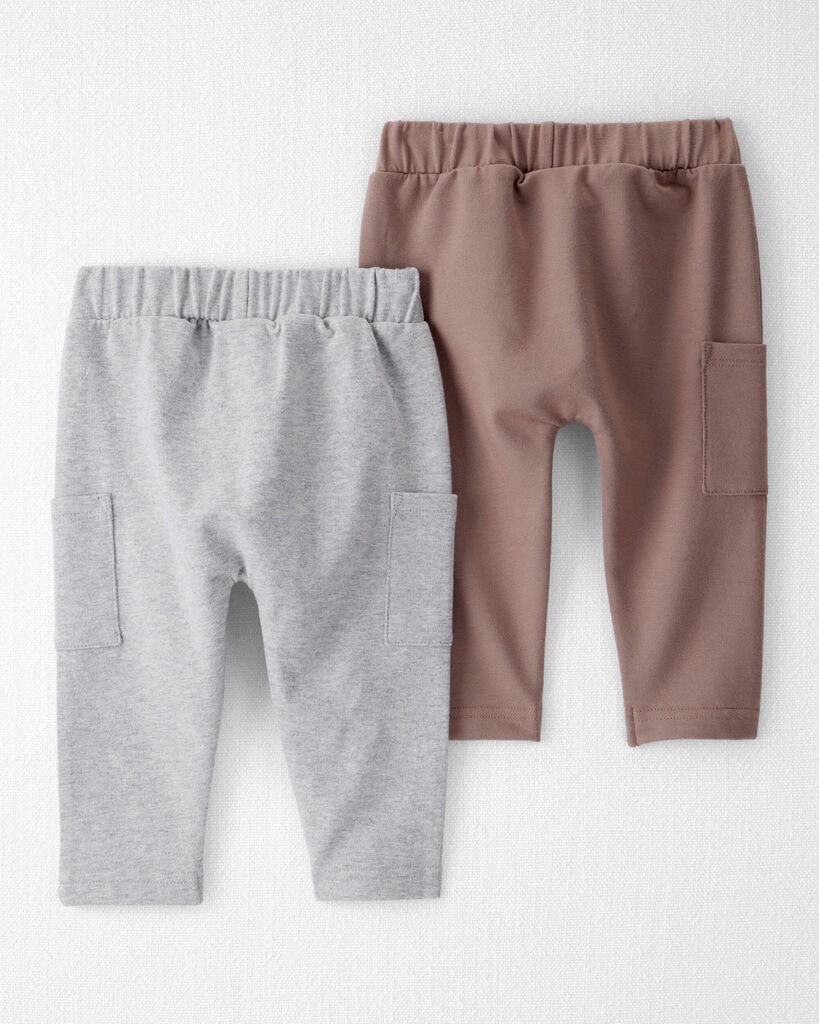 slide 4 of 5, Littleplanet Baby 2-Pack Organic Cotton French Terry Joggers Heather Grey, Caribou Brown NB, 1 ct
