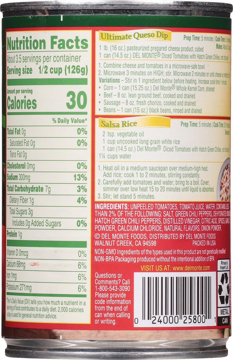 slide 9 of 14, Del Monte Fire Roasted Diced Canned Tomatoes with Hatch Green Chiles, 14.5 oz, 14.5 oz