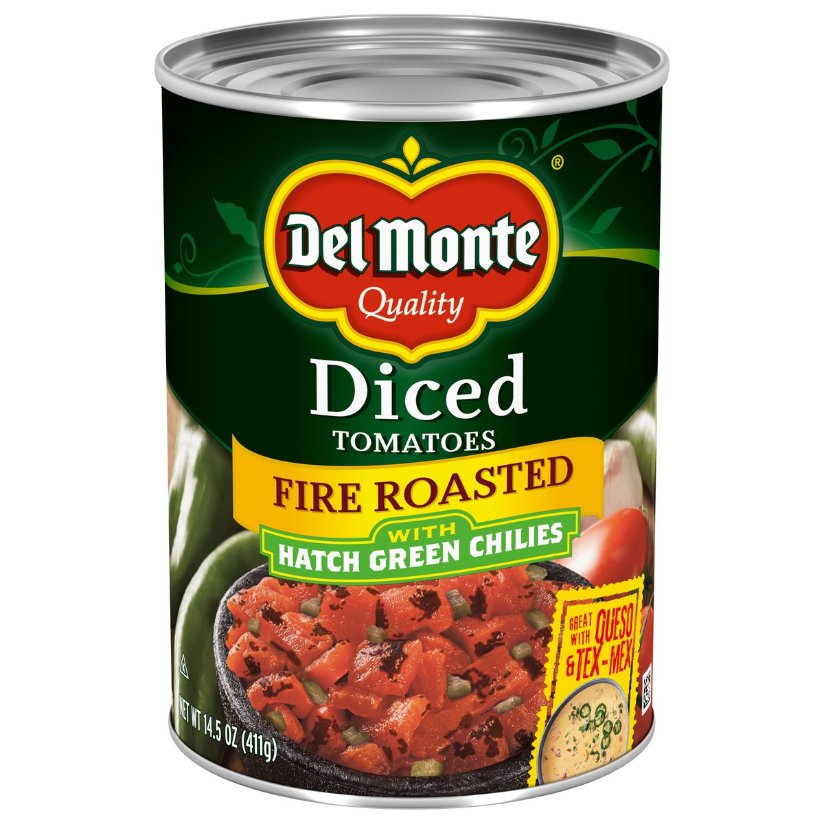 slide 1 of 14, Del Monte Fire Roasted Diced Canned Tomatoes with Hatch Green Chiles, 14.5 oz, 14.5 oz