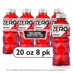 POWERADE Zero Fruit Punch Bottles, 20 fl oz, 8 Pack