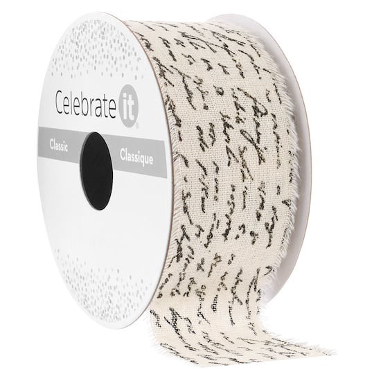 slide 1 of 2, 1.5" X 3yd. Natural Script Cotton Ribbon By Celebrate It Classic, 1.5 in x 3 yd