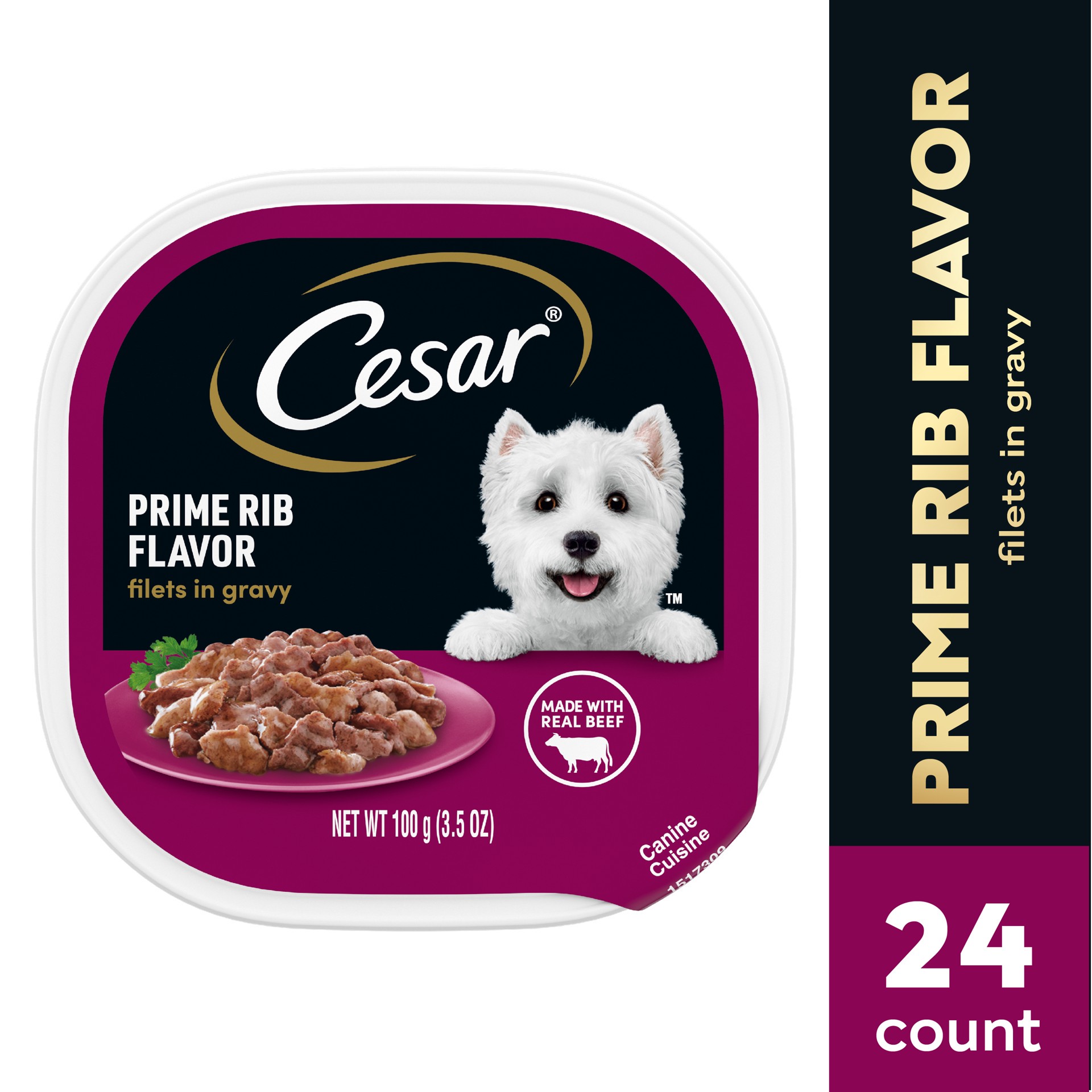 slide 1 of 5, Cesar Canine Cuisine Gourmet Filets Prime Rib Flavor made with Beef and Chicken Adult Wet Dog Food 3.5 oz, 