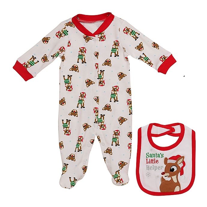 slide 1 of 1, Baby Starters Newborn Rudolph Footie and Bib Set - White, 2 ct