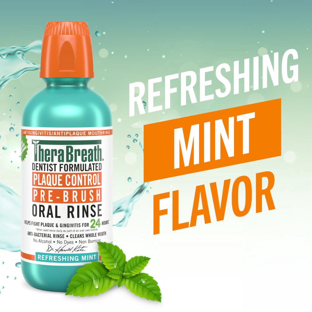 slide 6 of 6, TheraBreath Plaque Control Pre-Brush Oral Rinse, Refreshing Mint, 16 fl oz, 16 fl oz