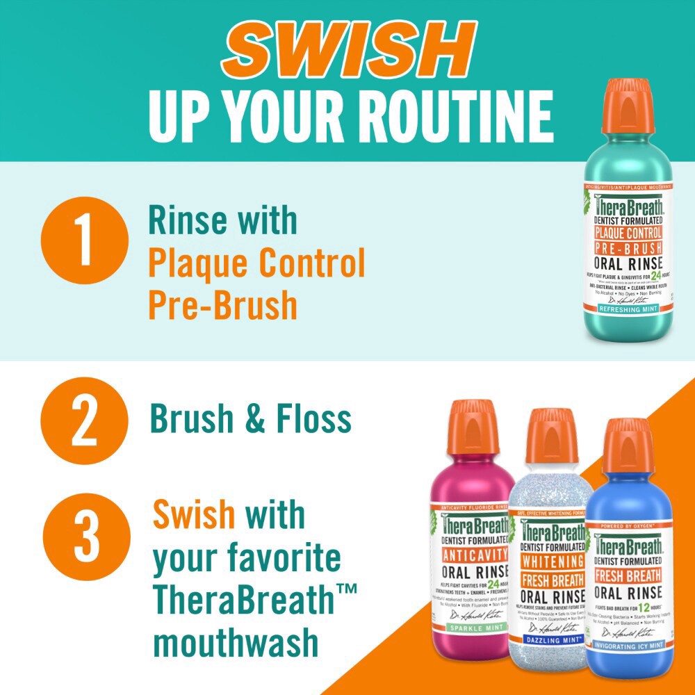 slide 3 of 6, TheraBreath Plaque Control Pre-Brush Oral Rinse, Refreshing Mint, 16 fl oz, 16 fl oz