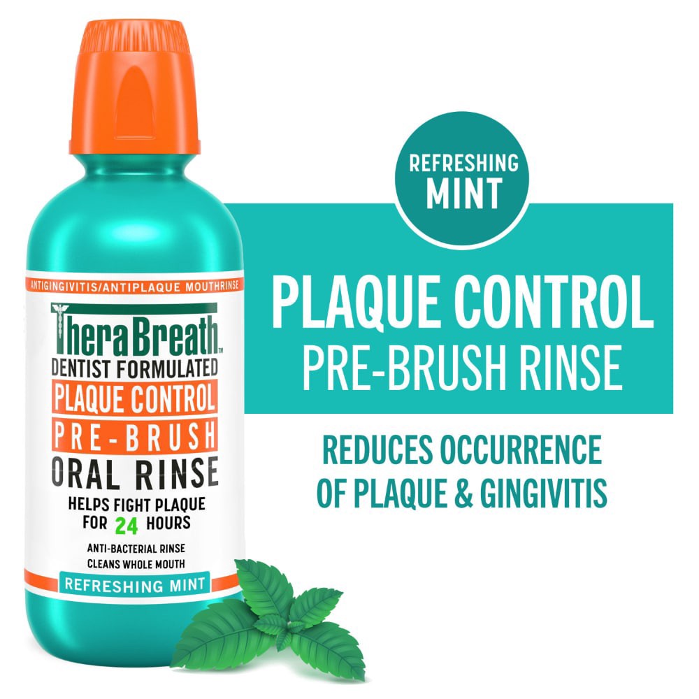 slide 1 of 6, TheraBreath Plaque Control Pre-Brush Oral Rinse, Refreshing Mint, 16 fl oz, 16 fl oz
