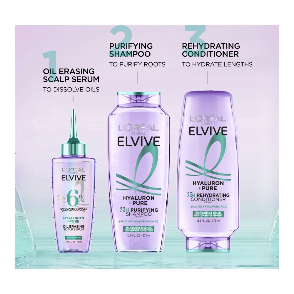slide 2 of 6, L'Oreal Paris Elvive Hyaluron Plus Pure Shampoo for Oily Hair, 12.6 fl oz