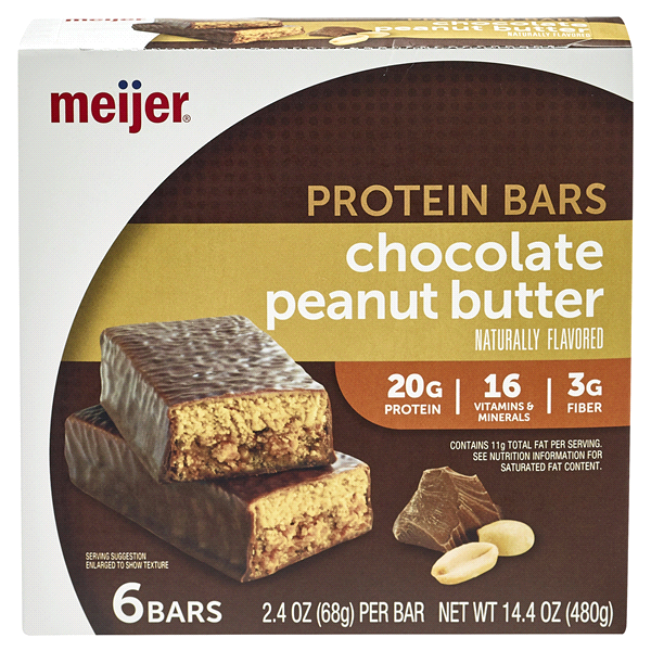 slide 1 of 1, Meijer Chocolate Peanut Butter Protein Bars, 11.9 oz