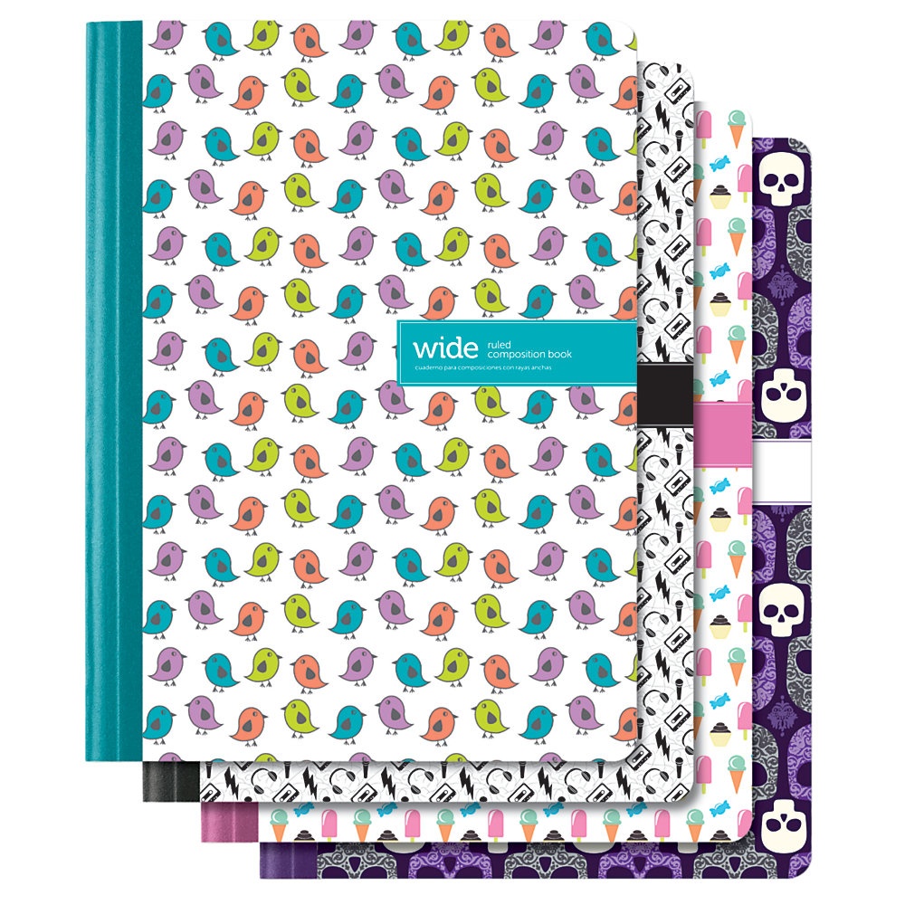 slide 1 of 1, Office Depot Brand Fashion Composition Notebook, 7 1/2'' X 9 3/4'', 1 Subject, Wide Ruled, 80 Sheets, Assorted Designs (No Design Choice), 80 ct