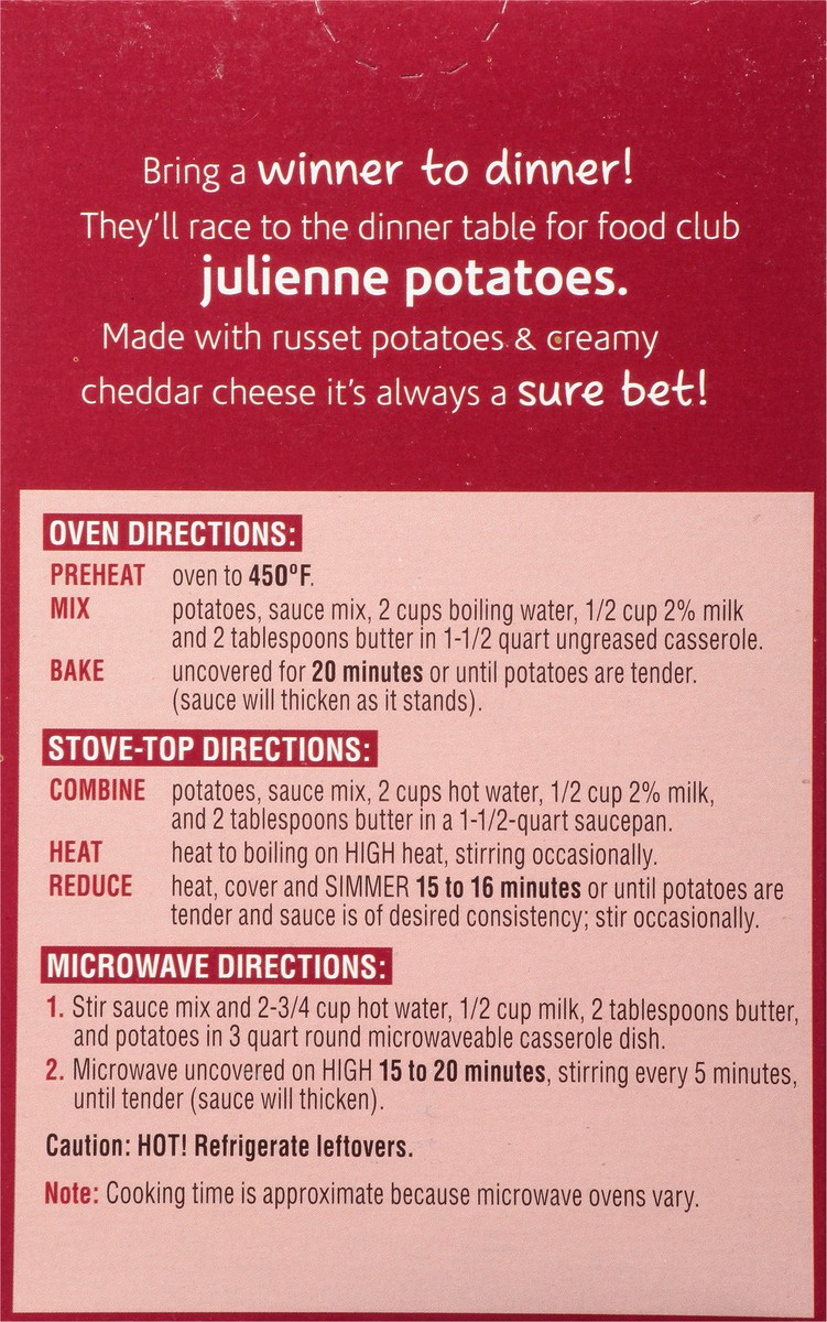 slide 9 of 10, Food Club Potato Classics, Julienne Potatoes With Real Cheese In A Creamy Sauce, 4.6 oz