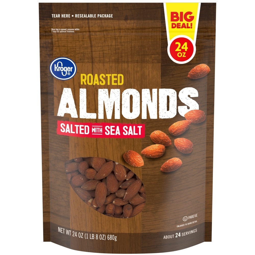 slide 1 of 1, Kroger Salted & Roasted Almonds, 24 oz