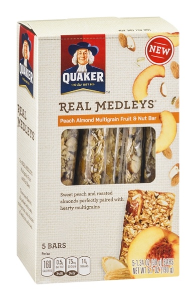 slide 1 of 1, Quaker Real Medleys Peach Almond Multigrain Fruit & Nut Bars, 5 ct