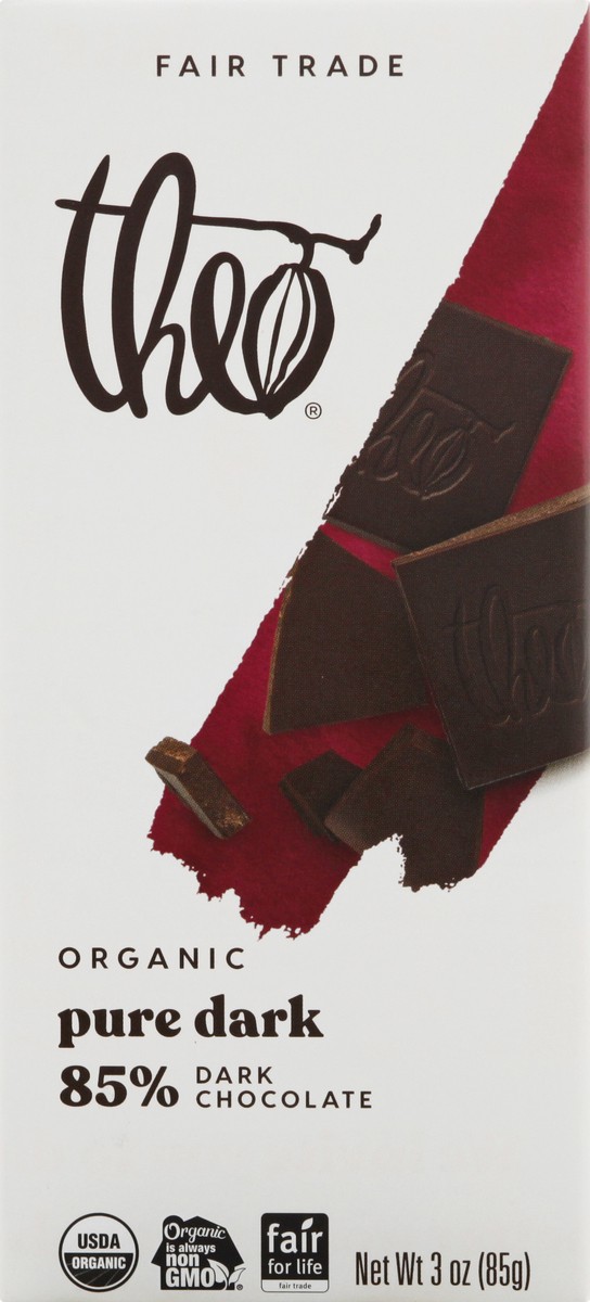 slide 3 of 12, Theo Organic 85% Pure Dark Dark Chocolate 3 oz, 3 oz