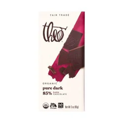 Theo Chocolate Less Sugar Organic Pure Dark 85% Chocolate 3 oz