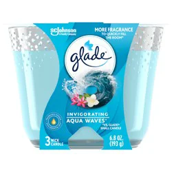 Glade Scented 3-Wick Candle Jar, Aqua Waves, Fragrance Infused with Essential Oils, 6.8 oz