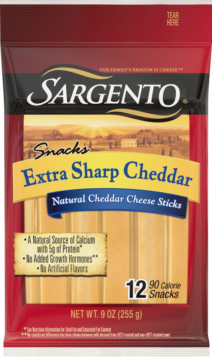 slide 4 of 9, Sargento Snacks Extra Sharp Cheddar Cheese Sticks, 9 oz