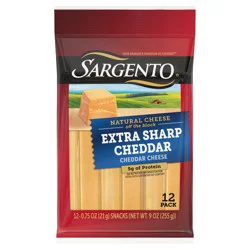 Sargento Extra Sharp Natural Cheddar Cheese Snack Sticks, 12-Count