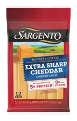 Sargento Extra Sharp Natural Cheddar Cheese Snack Sticks, 12-Count