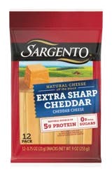 Sargento Extra Sharp Natural Cheddar Cheese Snack Sticks, 12-Count