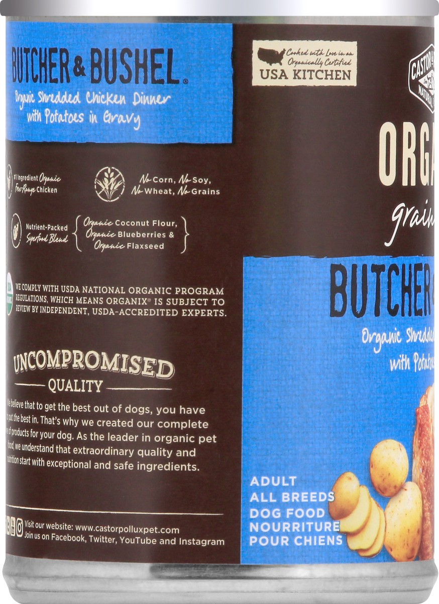 slide 6 of 12, Organix Grain Free Butcher & Bushel Organic Shredded Chicken Dinner with Potatoes in Gravy Dog Food 12.7 oz, 12.7 oz