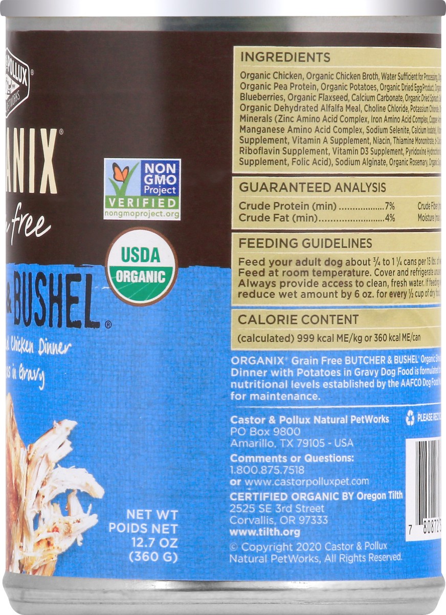 slide 10 of 12, Organix Grain Free Butcher & Bushel Organic Shredded Chicken Dinner with Potatoes in Gravy Dog Food 12.7 oz, 12.7 oz