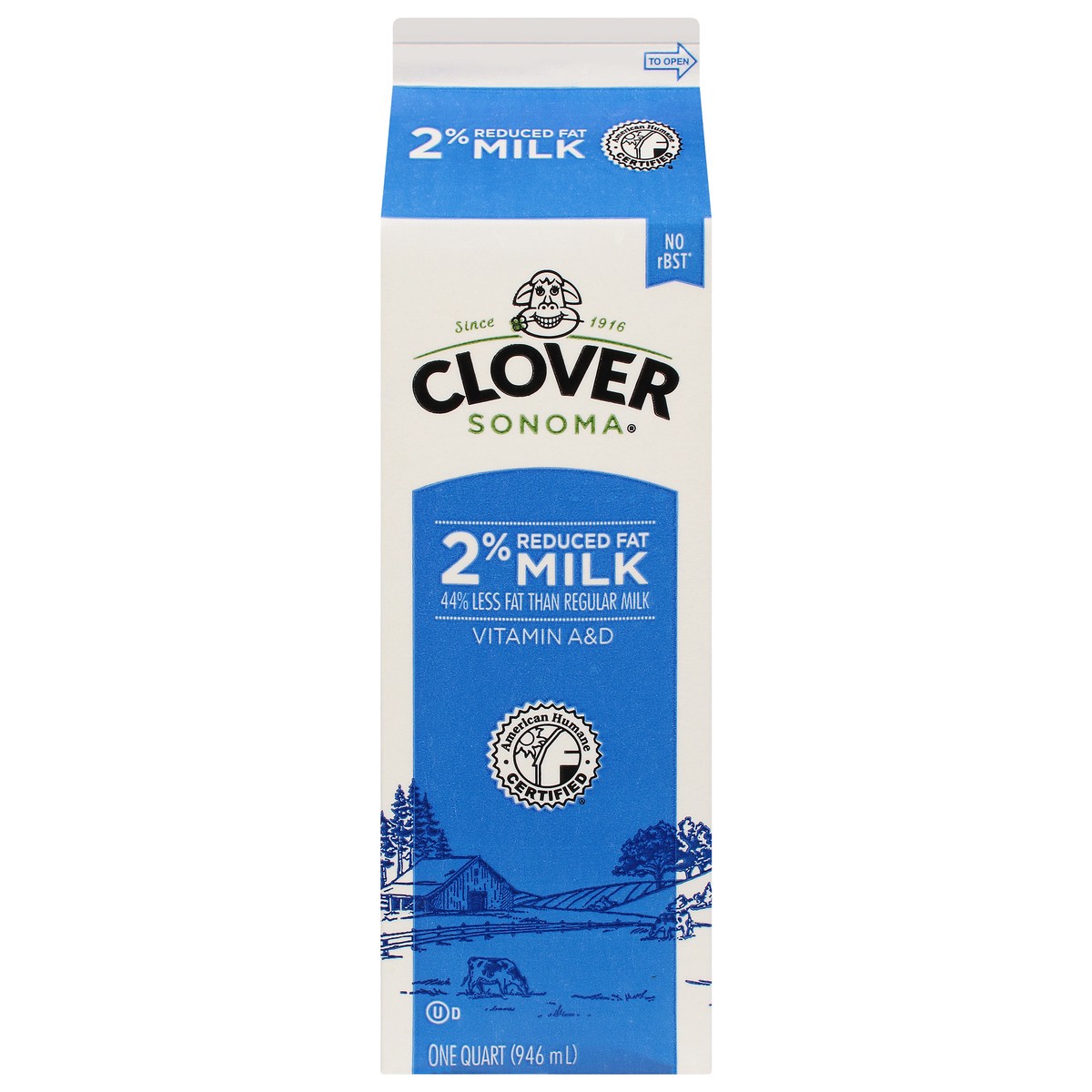 slide 1 of 4, Clover Sonoma 2% Reduced Fat Milk 1 qt, 1 qt