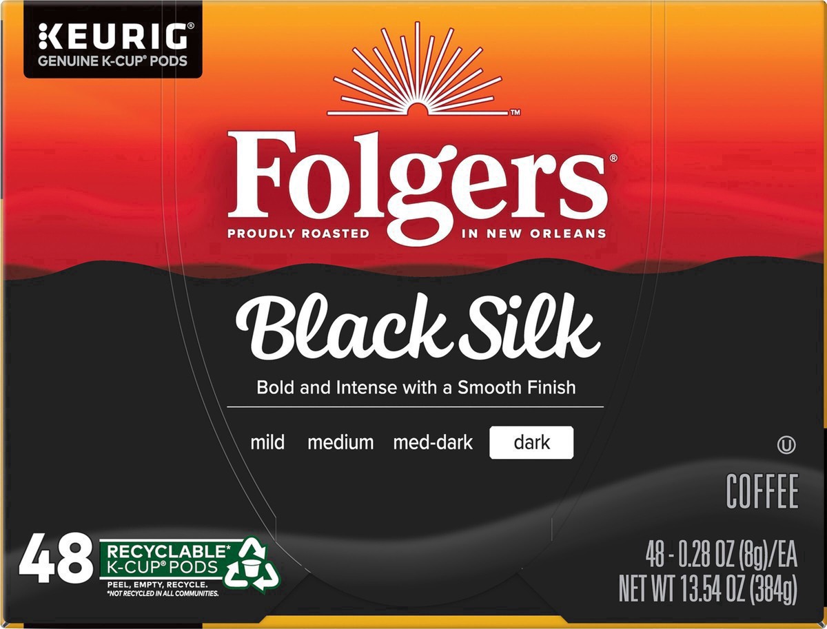 slide 9 of 25, Folgers Black Silk Ground Coffee K-Cup, 48 ct