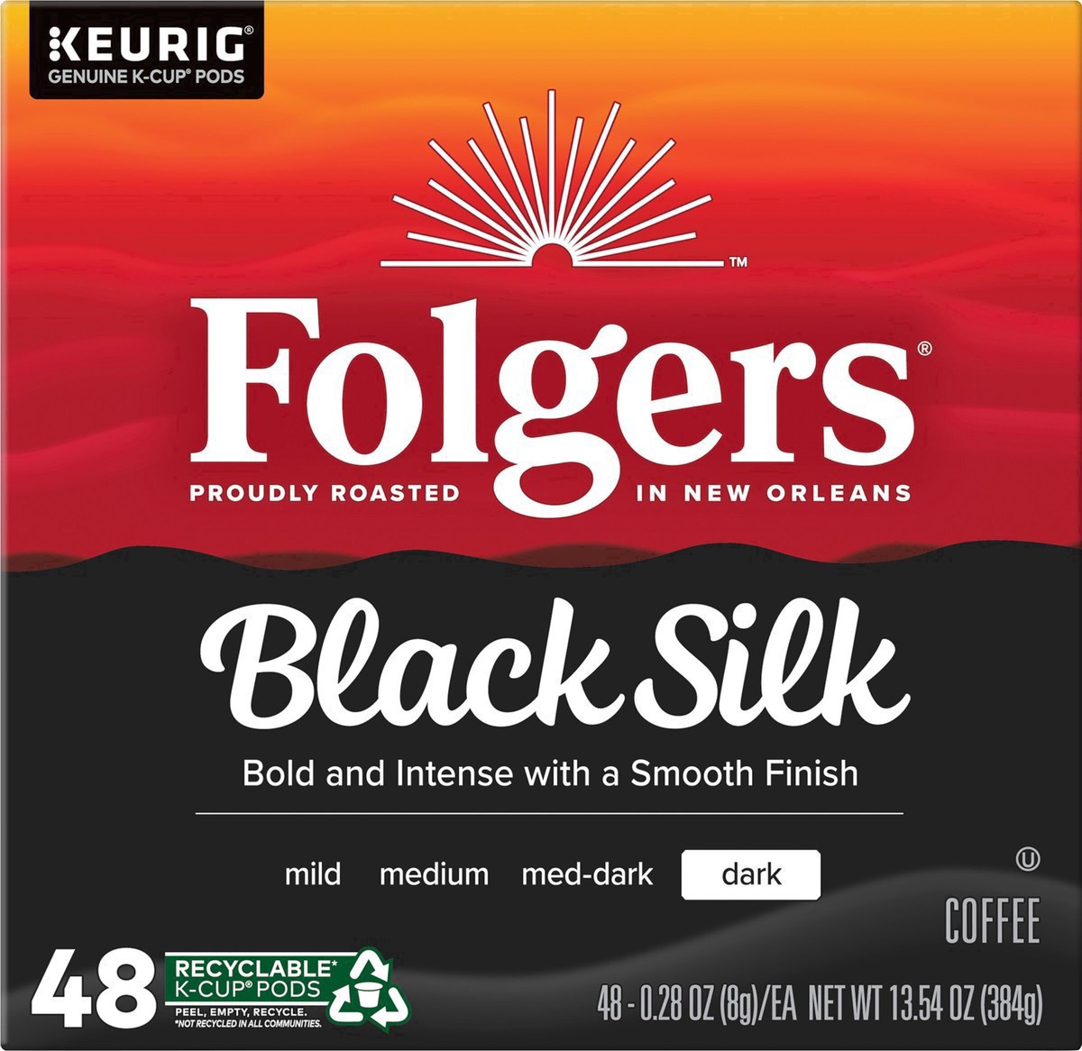 slide 7 of 25, Folgers Black Silk Ground Coffee K-Cup, 48 ct