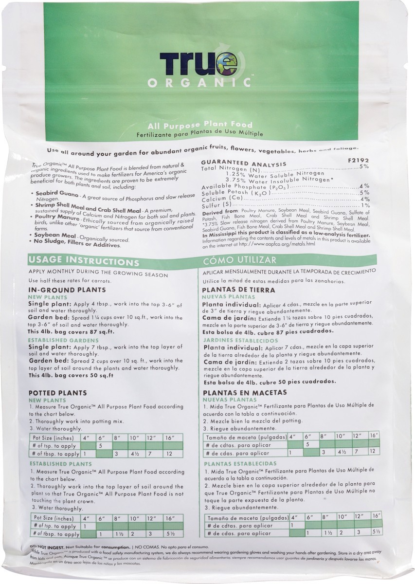 slide 3 of 11, True Organic All Purpose 5-4-5 Plant Food 4 lb, 4 lb