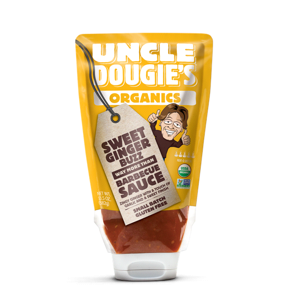 slide 1 of 1, Uncle Dougie's Organic Sweet Ginger Buzz BBQ Sauce, 13.5 oz