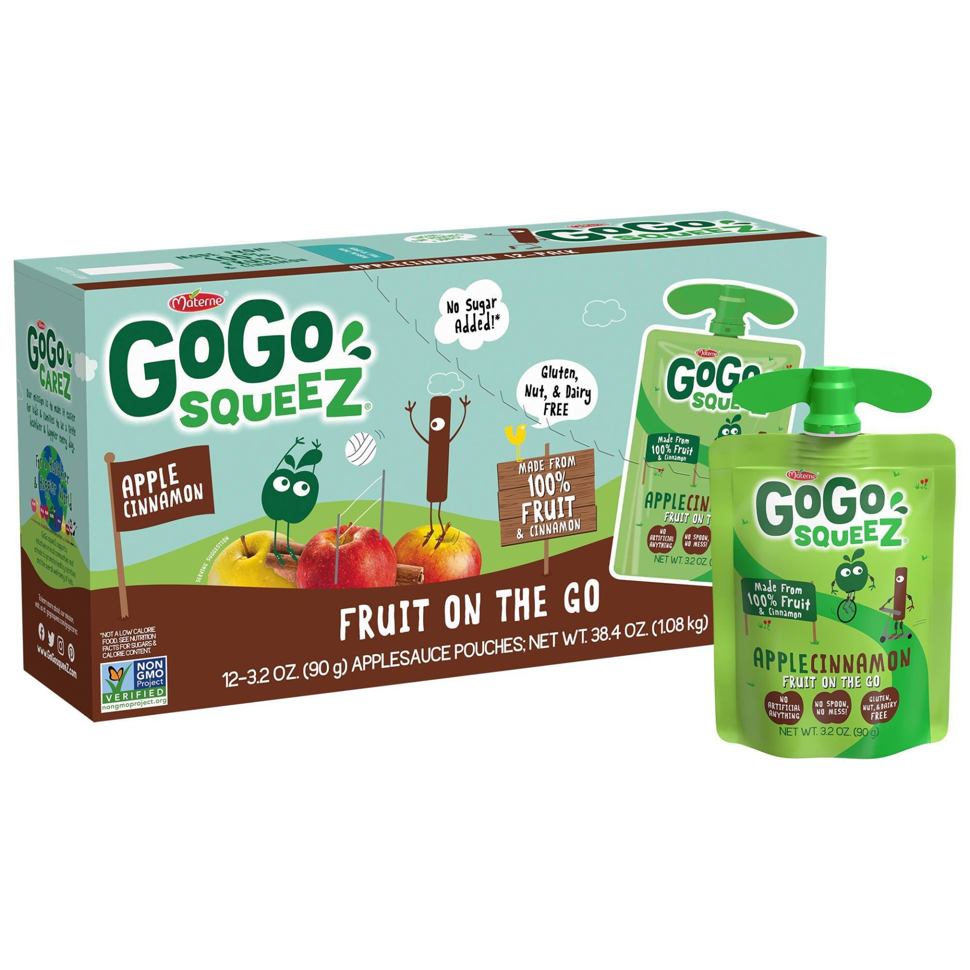 slide 1 of 6, GoGo squeeZ Apple Cinnamon On The Go Pouches, 12 ct; 3.2 oz