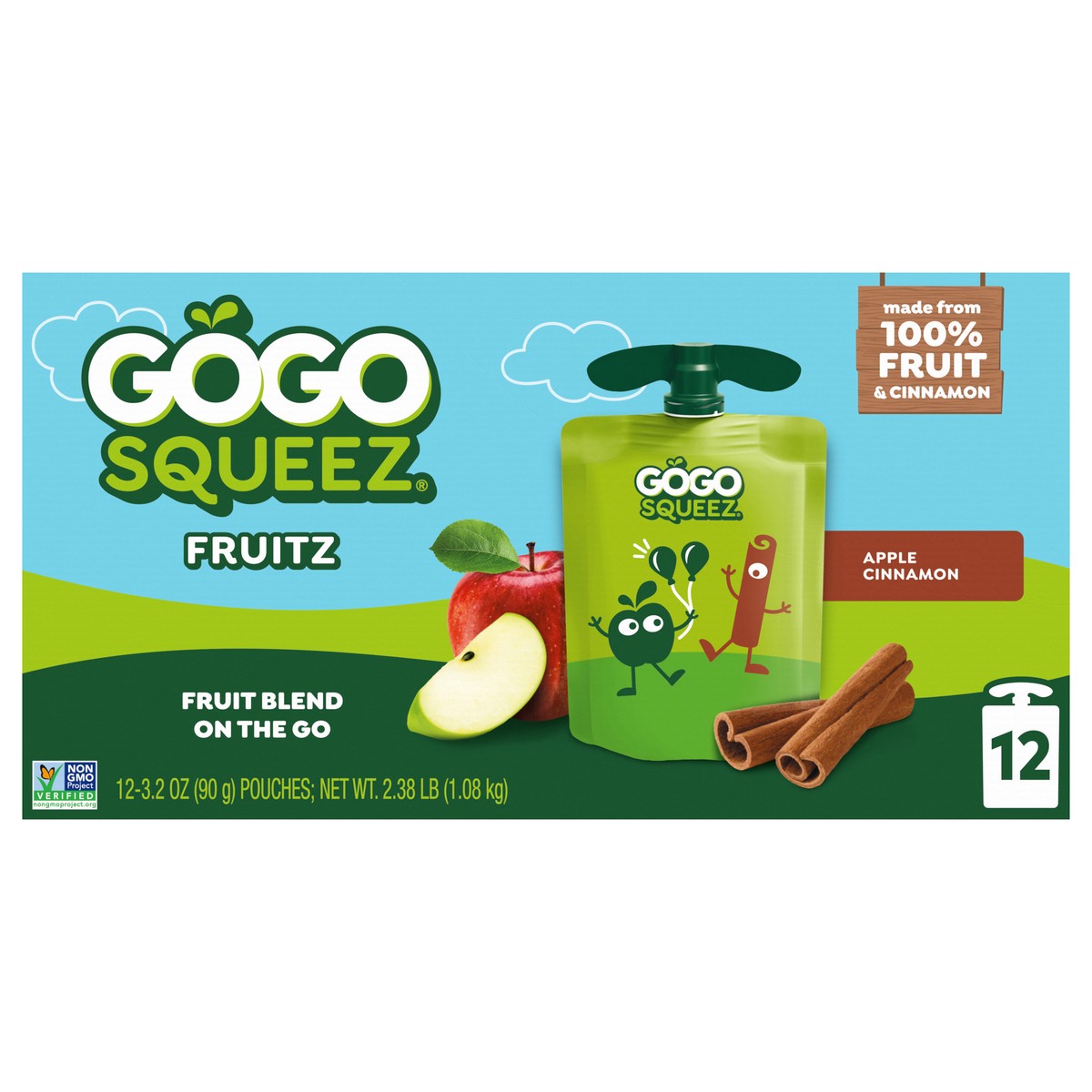 slide 1 of 14, GoGo squeeZ Apple Cinnamon Applesauce, 12 Pack 3.2 oz Pouches, 12 ct