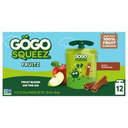GoGo squeeZ Apple Cinnamon Applesauce, 12 Pack 3.2 oz Pouches