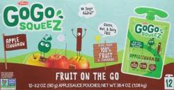 GoGo squeeZ Apple Cinnamon Applesauce, 12 Pack 3.2 oz Pouches