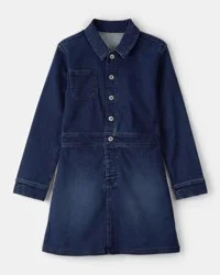 Oshkosh Girls Dark Wash Denim Long-Sleeve Dress - Blue, Size 12