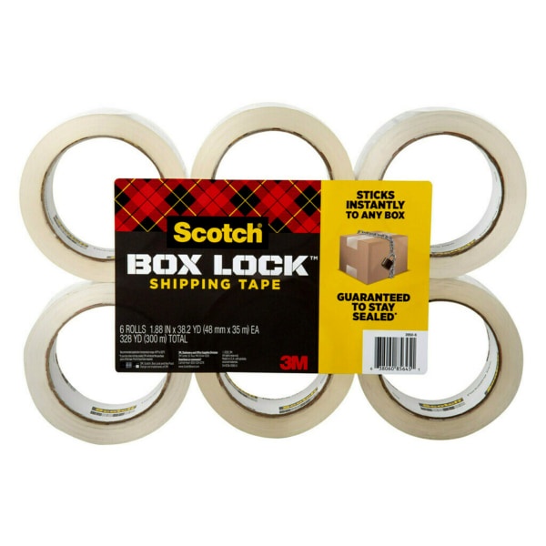 slide 1 of 10, Scotch Box Lock Shipping Packaging Tape, 1-15/16'' X 38.2 Yd, Clear, Pack Of 6 Rolls, 6 ct