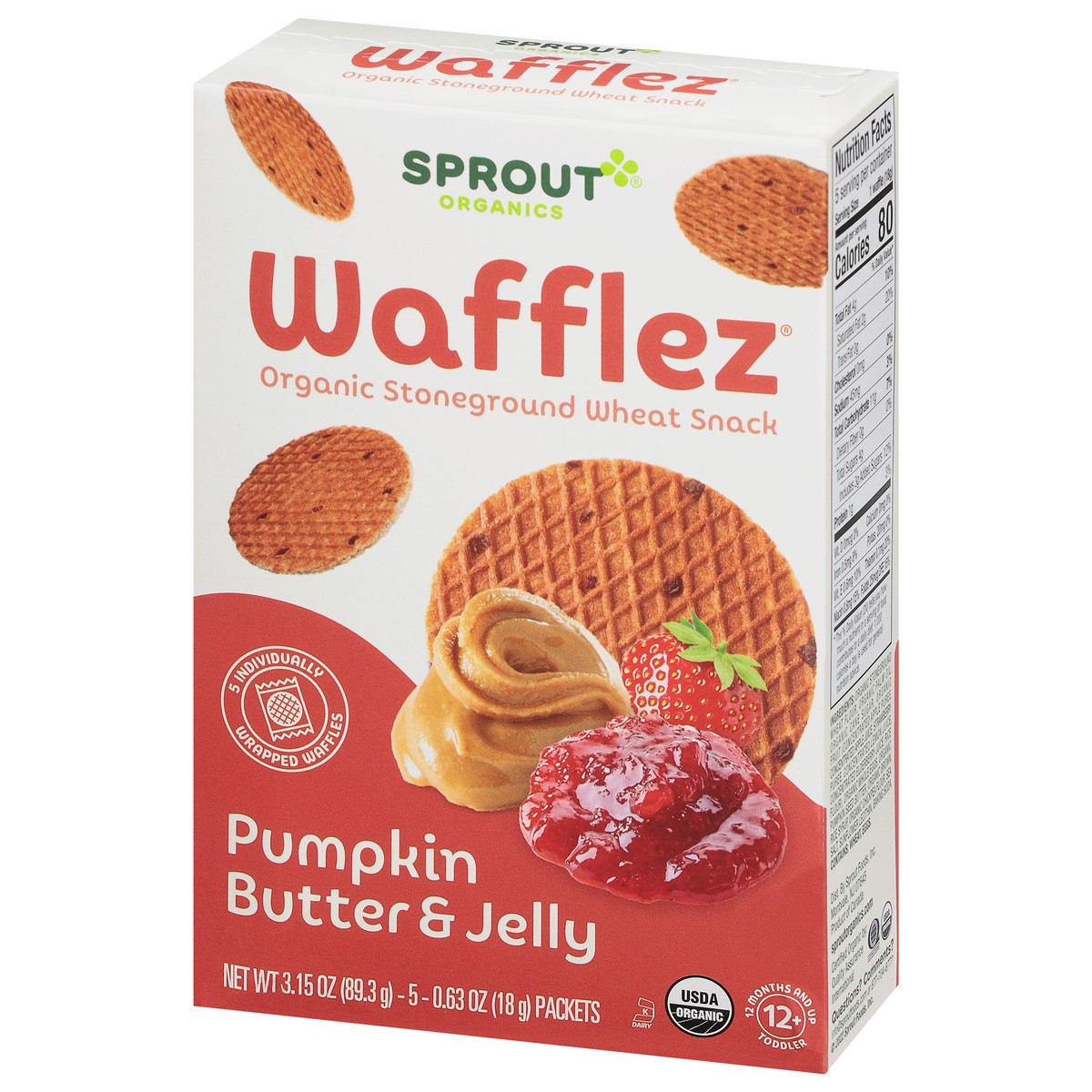 slide 4 of 9, Sprout Organics Pumpkin Butter & Jelly Wafflez 5 - 0.63 oz Packets, 3.15 oz