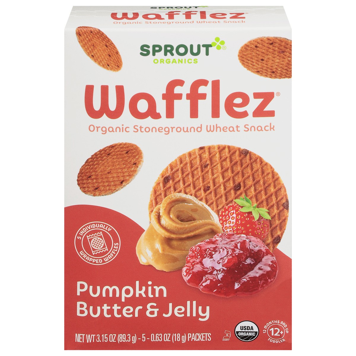 slide 1 of 9, Sprout Organics Pumpkin Butter & Jelly Wafflez 5 - 0.63 oz Packets, 3.15 oz